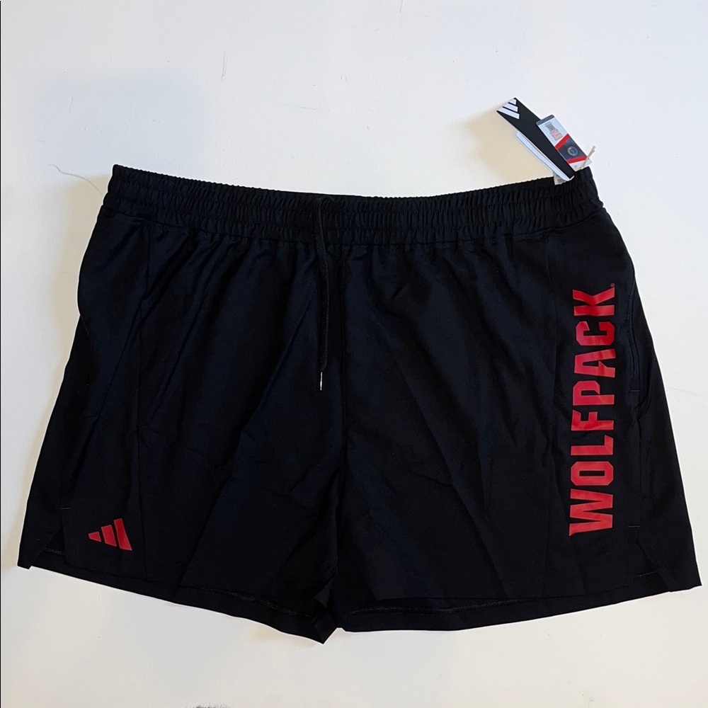 NC State Wolfpack Shorts Mens 3XL Black Red  Adidas Aeroready  zip Pockets $65
